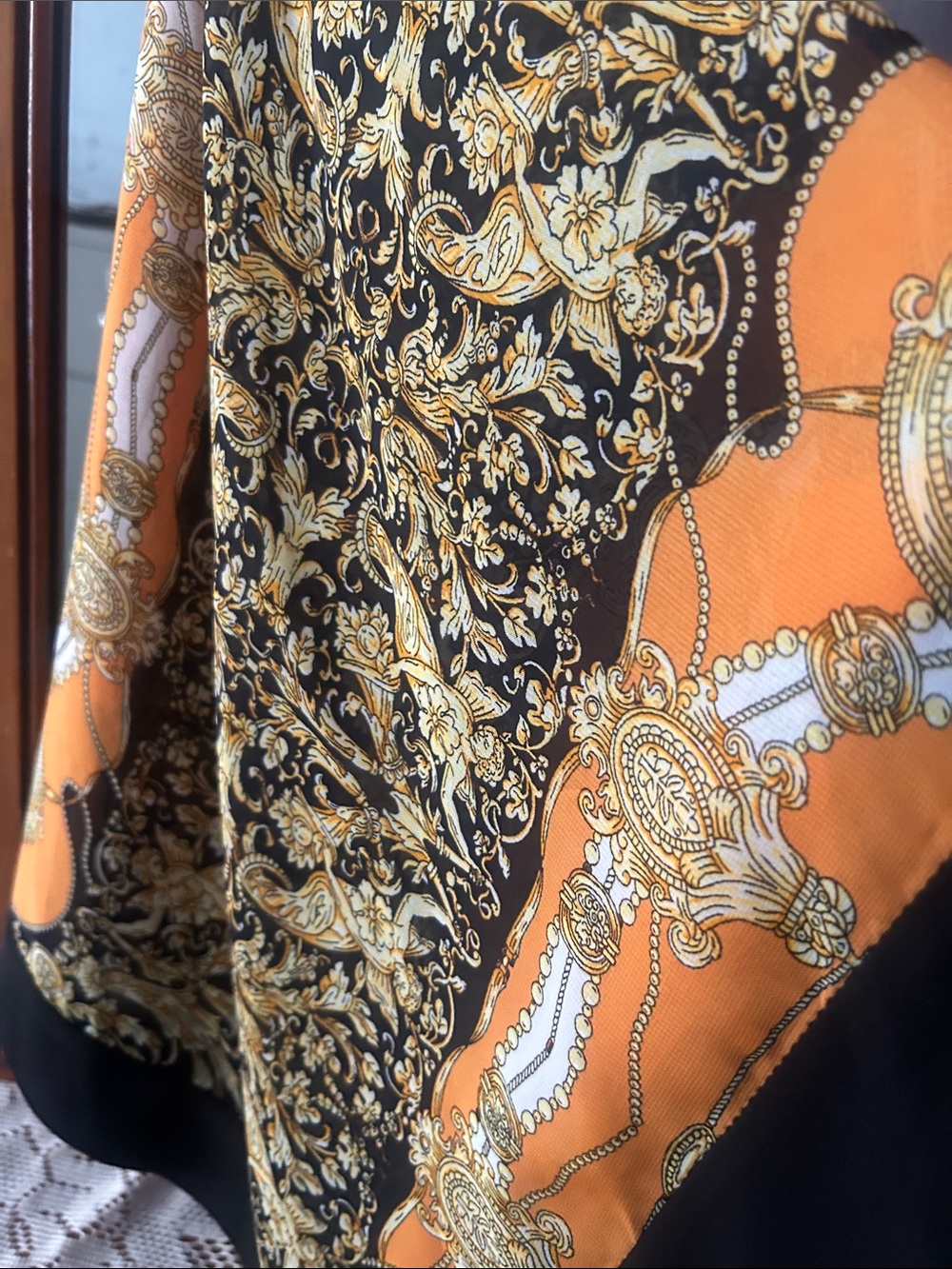 Coco Bianco XL Scarf Print Kimono Blouse Top Orange Black White Boho - Picture 5 of 6